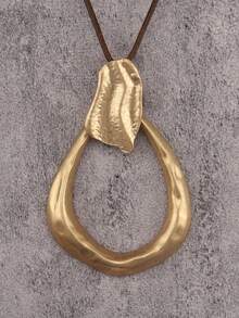 1pc Minimalist Gold & Silver Tone Alloy Bohemian Water Drop Pendant Necklace, Vintage Artistic Beach Style Necklace For Women, Couples, Daily Wear - Wax Rope - View 2