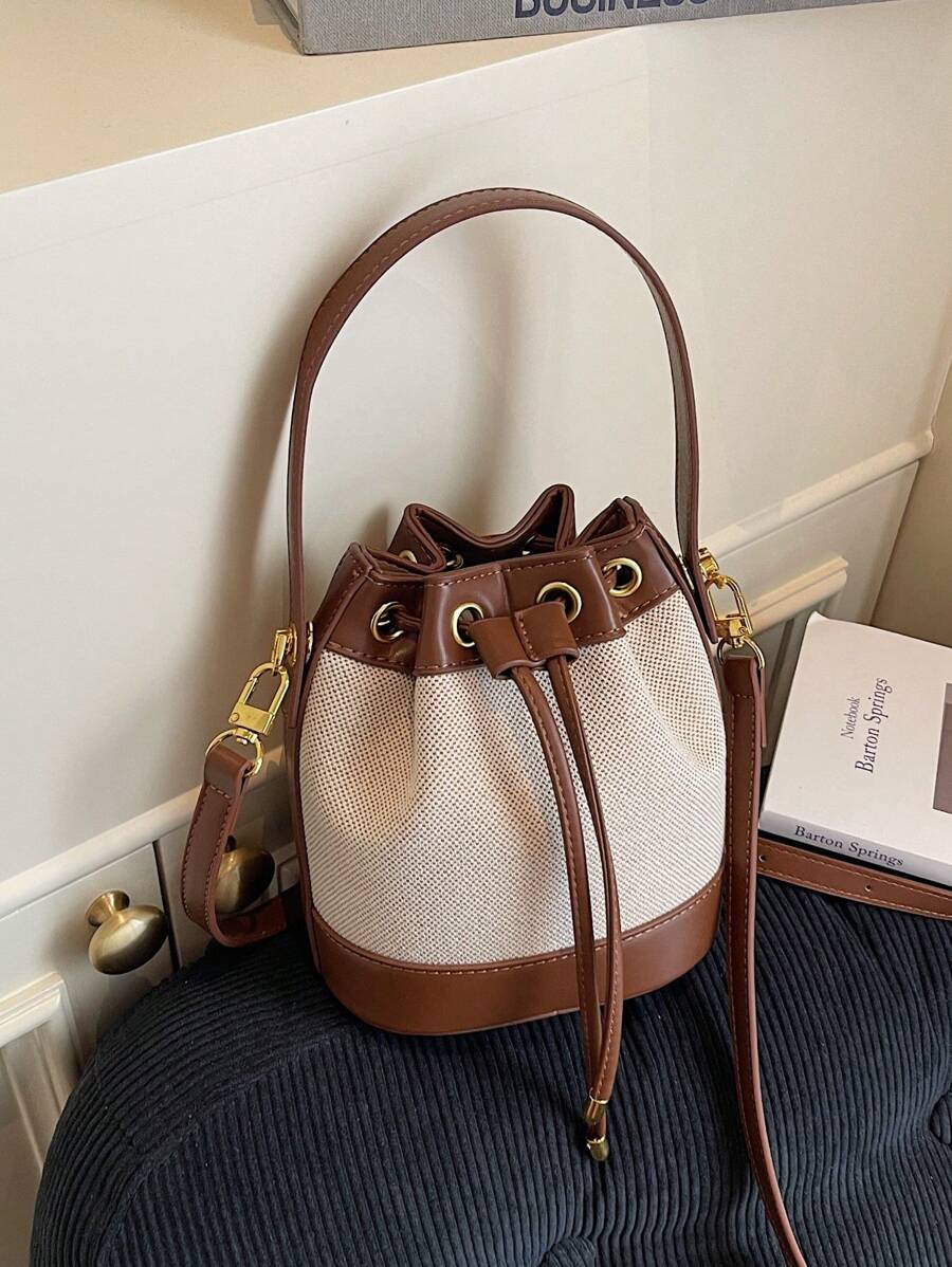 Women Bucket Bag, Fashion Casual Ladies Straw Woven Shoulder Crossbody Bag, Drawstring Closure Small Handbag, Summer Straw Beach Bag For Women, Vacation Essentials, Perfectly Matching With Beach Accessories Women, Hottest Beach Bags For Women, Fashion Summer Vacation Bag, Beach Essentials Women Bags For Vacation & Holiday, Newest Holiday Bag - Khaki - View 1