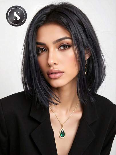 10英寸短款合成假发，黑色波波头：自然耐热，适合日常佩戴、派对、音乐节、母亲节礼物、展现派对时尚，也是理想的万圣节礼物。