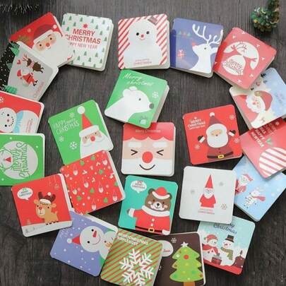 20/40/60 Pcs Mini Christmas Cards, Various Holiday Designs, Suitable For Family And Friends Holiday Note Cards, 2.7x2.7 Inches, English, Very Suitable For Christmas Parties And Gifts, Christmas Cards Holiday Greetings Small Cards Mini Cute Cartoon Message Thank You Card Christmas Gifts (Mixed Random)