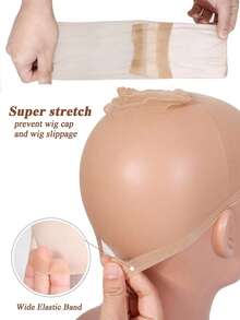 10 piezas Gorro - Gorro elástico para aplicación de peluca de encaje, ligero y transpirable, base de malla cómoda para el peinado de pelucas, accesorios de Halloween - Caqui - Ver 4