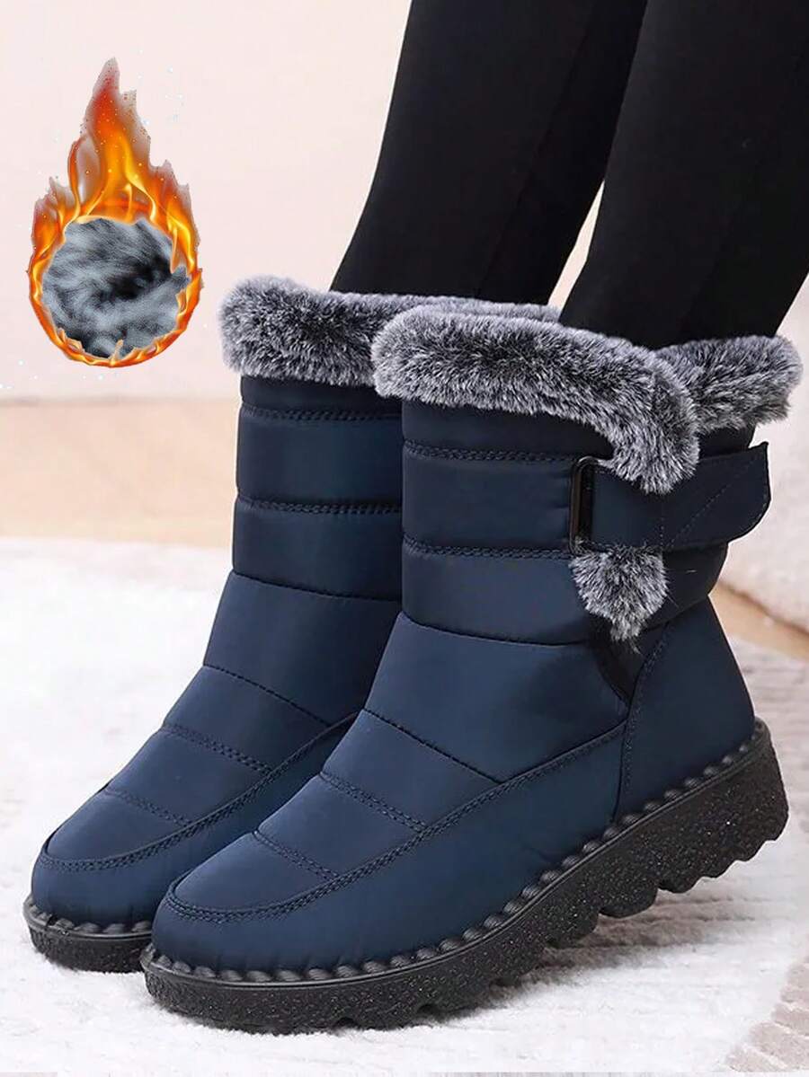 女款雪地靴，保暖內裡，加厚，大尺碼，冬季平底高筒靴，百搭，中年女性靴子，媽媽鞋，黑色，尺寸 36-45