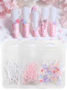 A Set Of 150Pcs * 3 Colored Resin Plumeria Five Petal Flower Dopamine Mini Mixed Three-Dimensional Small Flowers With Beads For Nail Decoration Nail Supplies Nails Nail Charms Nail Gems