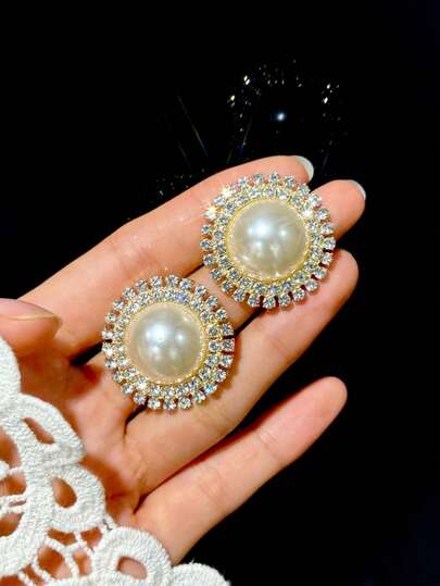 闪耀星空长款圆形吊坠耳环，女士夸张华丽水晶耳钉，欧美风格