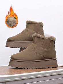 Botas de neve femininas para áreas externas, cano médio, com aumento de 5 cm/1,97 pol., forro térmico quente, sola antiderrapante, botas de inverno para mulheres, pretas