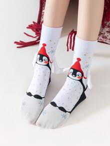 1/2/5 pares de calcetines magnéticos para parejas, calcetines con patrón navideño lindo que se unen automáticamente, calcetines cómodos hasta el tobillo para primavera y otoño - Multicolor - Ver 2