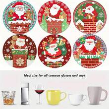 1set/4pcs/6pcs Santa Patterned Diatom Mud Coasters, Coffee Coasters, Multi-Occasion Decoration For Home And Restaurant, Daily Gifts, Table Decoration, Daily Decoration, Theme Party Decoration - Multicolor - View 4