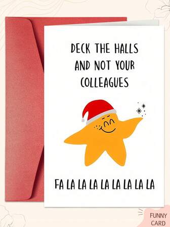 1 张可爱星星圣诞贺卡 - 带圣诞帽的星星节日卡通设计，向朋友、家人、丈夫和儿子发送幽默的节日祝福 - 非常适合传播欢乐和喜悦