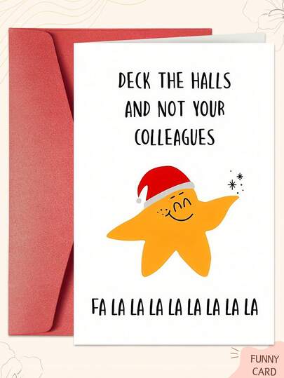 1 szt. Urocza kartka świąteczna z gwiazdką – świąteczny wzór z gwiazdą w czapce Mikołaja, wysyłający zabawne życzenia świąteczne do przyjaciół, rodziny, mężów i synów – idealna do szerzenia radości i zachwytu