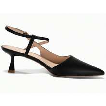 Womens Low Kitten Heel Closed Pointed Toe Slingback Pumps Heels Slip On Heeled Sandals Dress Shoes - màu đen - Xem 5