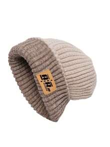 1Pc 新款宽松字母针织帽 大头围 复古日系风 保暖多功能 针织帽 防风 保暖冬帽 针织帽 显瘦 时尚 休闲 涤纶材质 刺绣 秋冬款 时尚男女通用秋冬装