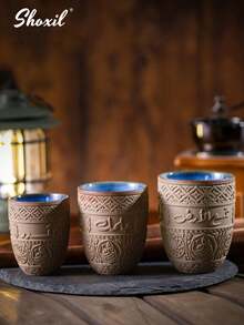 shoxil 1pc 135ml/200ml/280ml Coarse Pottery Coffee Cup With Relief Patterns, Espresso Cup, Middle Eastern Style Mug, Teacup And Hospitality Cup Suitable For Saudi National Day, Yamu & Kuanmeng Coffee Cup, Suitable For Courtyard, Home, Festival, Camping, Ramadan Gifts - Coffee Cup - View 9