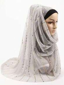 女士亮片蕾丝网眼闪光奢华头巾围巾日常围巾披肩金色和银色闪光件将随机发送。 - 彩色 - 查看 6