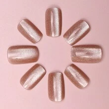 24Pcs Chic Cat-Eye Press-On Nails – Minimalist Luxury Reusable False Nail Tips, Easy-Apply Removable Gel Stick-On Manicure For Instant Bright Elegant Look - 黑色 - 查看 4