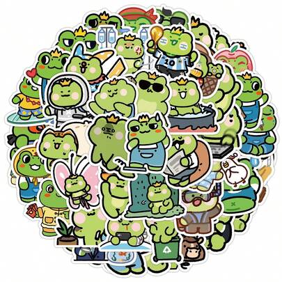 50 piezas de pegatinas de ranas de dibujos animados, adecuadas para portátil, botella de agua, guitarra, bicicleta, motocicleta, equipaje, monopatín, graffiti, pegatinas lindas, mejor regalo para niños y adolescentes, niños y niñas