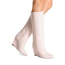 Women's Wedge Heel Knee High Boots Pointed Toe Side Zip Tall Boots Solid Color Retro Fashion Y2k Boots For Autumn/Winter - 米色 - 查看 8