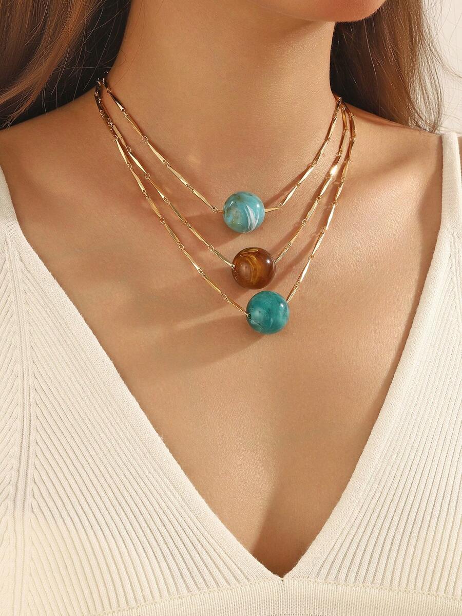 1 件波西米亚风格塑料云多色几何珠手工不对称链项链、礼物和日常佩戴 - 手工鏈條珠項鍊 - 查看 1