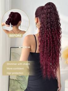 Tóc giả đuôi ngựa dài 26 inch màu đỏ ombre, kiểu gợn sóng, làm từ chất liệu tổng hợp chịu nhiệt, thiết kế kẹp càng cua, phù hợp cho phụ nữ dự tiệc Giáng sinh, Halloween và sử dụng hàng ngày. - Màu đỏ ombre - Xem 3
