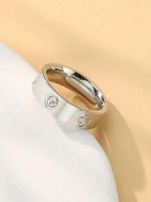 1pc 18K Gold Plated Women's Fashion Simple & Versatile Four-Leaf Flower Cubic Zirconia Stainless Steel Ring, Waterproof & Fade-Resistant, Suitable For Daily Wear, Parties, Gifts For Friends & Family