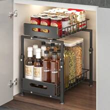 1 Pieza Set Organizador debajo del Fregadero, Organizador de Gabinete de dos niveles Plegable con Ruedas, Organizador Resistente a la Oxidación Debajo del Fregadero, Organizadores de Gran Capacidad Debajo del Fregadero y Cajones Deslizantes de Almacenamiento, Estante de Almacenamiento de Cocina, Bandeja de Almacenamiento Deslizante para Botellas de Especias