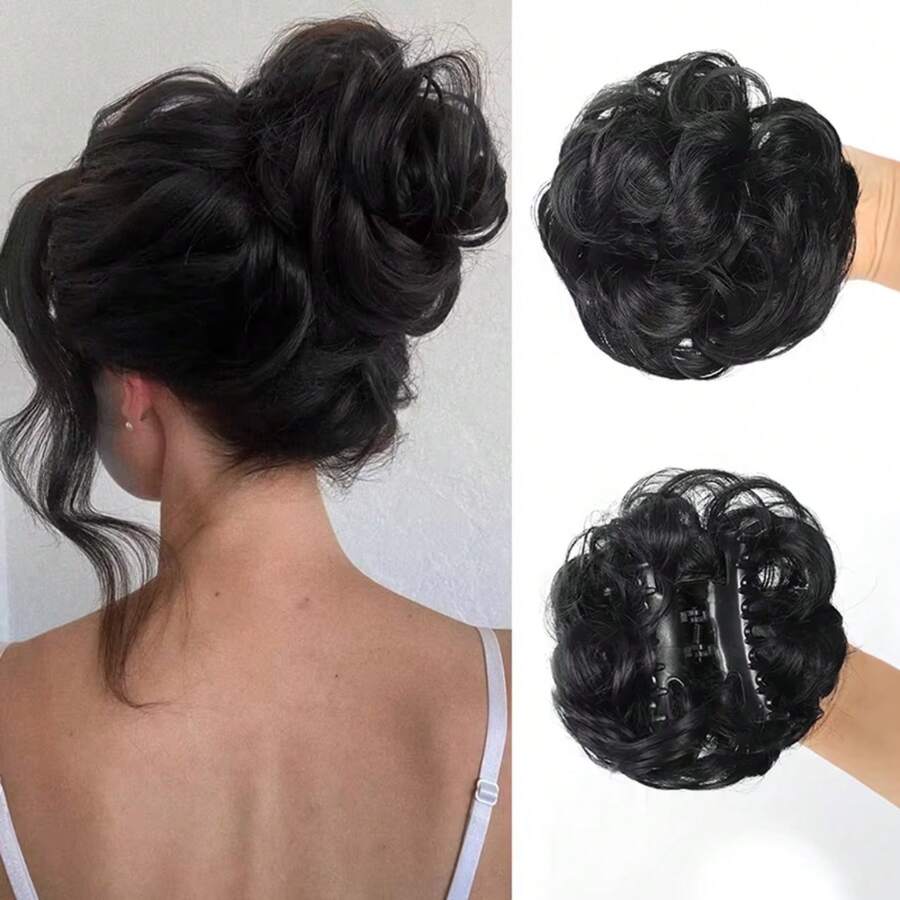 1pc Natura Hair Ball Real Messy Curly Wig Flower Bud Clip Easy Clip In Hair Suitable For Weddings Parties Daily Use Women's Hair Extensions