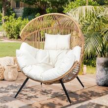 Vongrasig Wicker Rocking Chair PE Rattan With Cushion, Oversized Patio Lounge Rocker Chair Outdoor, Indoor, Livingroom, Backyard, Garden (Beige) - Beige - View 10