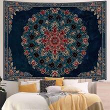 Boho Mandala Tapestry Wall Hanging Bohemian Floral Flower Medallion Tapestry Aesthetic Wall Art Large Green Yellow Hippie  Tapestries, Vintage Wall Decor Banner For Living Room Bedroom Dorm Home Decor(40x30inch/60x40inch/60x51inch/80x60inch) - 藍色 紅色 - 查看 5