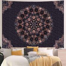 Boho Mandala Tapestry Wall Hanging Bohemian Floral Flower Medallion Tapestry Aesthetic Wall Art Large Green Yellow Hippie  Tapestries, Vintage Wall Decor Banner For Living Room Bedroom Dorm Home Decor(40x30inch/60x40inch/60x51inch/80x60inch) - 棕色 黑色 - 查看 2