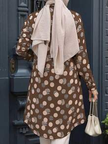 Women's Full Print Long Sleeve Long Arabic Style Top, Spring/Autumn