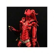 Vibrant Crimson Samurai Statue With Sword-Wielding Dynamic Elegance, Flowing Cloak, And Hand-Painted Details – Embodying Strength And Beauty As Artistic Decoration.