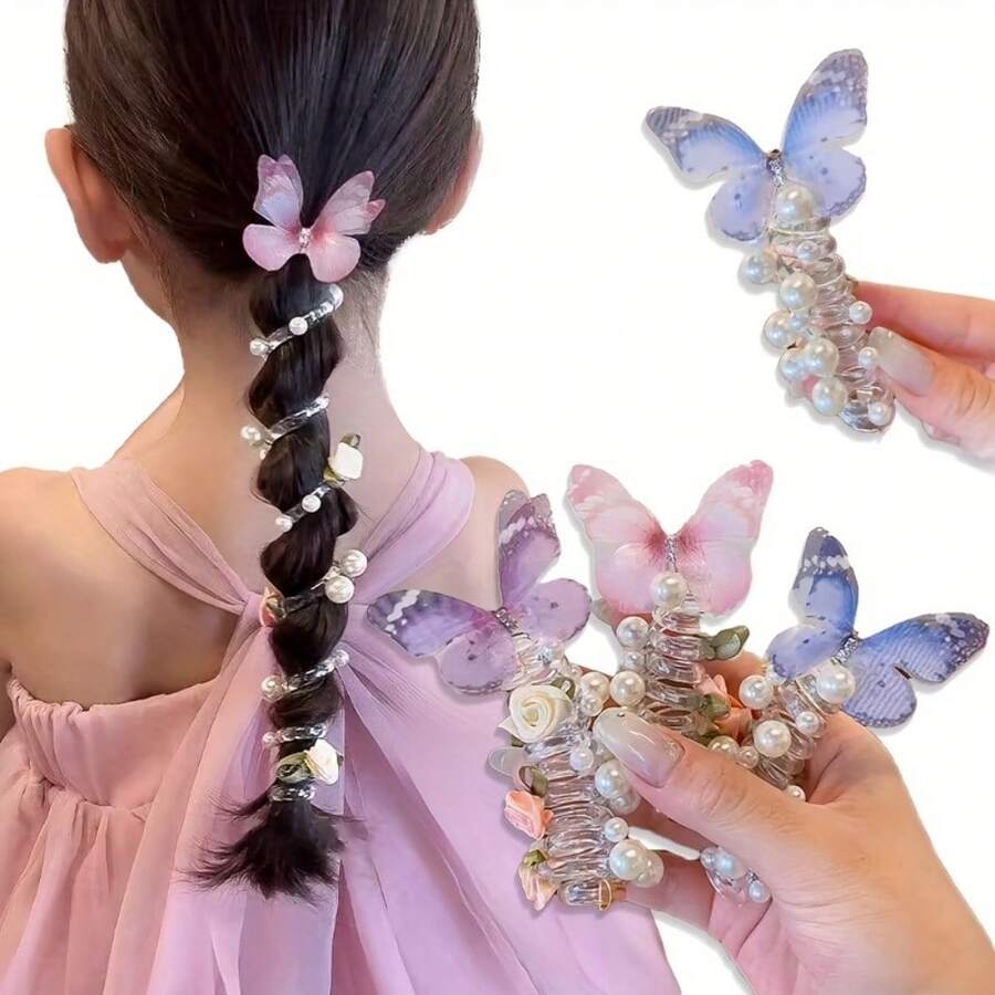 2pcs Elegant Butterfly Headbands For Girls - Vibrant Floral & Accents, Durable Plastic Hair Accessories For Daily Wear & Special Events, Parties, All-Season Use, Daily Wear Headband | Elegant Hair Tie | Intricate Design - 淺灰色 - 查看 1