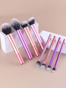 8pcs Aluminum Makeup Brush Set For Beginners - Powder Brush, Blush Brush, Contour Brush, Nose Brush, Eye Shadow Brush, Detail Brush, Shading Brush + 3pcs Beauty Sponge Blenders