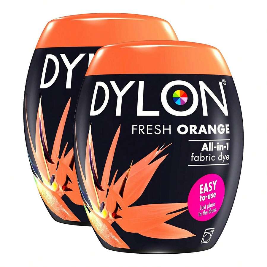 Dylon Washing Machine Fabric Dye Pods 2 Pack 350g Each For Clothes, Home Textiles And Soft Furnishings, Convenient Solution For Colouring And Reviving Fabrics At Home - Fresh Orange - View 1