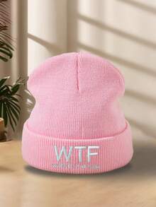 1pc Men's Embroidered Knit Beanie Hat, Stylish & Personalized For Fishing, Skiing, Camping, Elastic Pullover Hat, Autumn/Winter