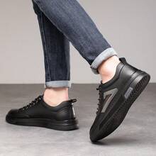 New Plus Men's Soft Soled Casual Board Shoes, Low Cut Lace Up Casual Walking Sneakers - 黑色 - 查看 6