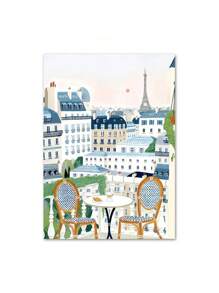 1 pieza Pintura en lienzo de arte de pared con ilustración minimalista abstracta de paisaje, ciudad, viaje y fruta para decoración del hogar y sala de estar