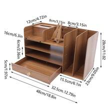 Desk Organizer With Adjustable File Holder, Mail Organizer Worktop With Drawer, 4-Tier Desktop Organization And Desk Accessories For Home Office School Supplies, Wooden File Folder - 櫻桃木色 - 查看 2