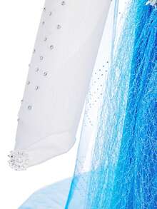 8 peças/Conjunto Vestido Floral de Manga Longa com Tela Azul para Meninas com Acessórios, Fantasia de Brincadeira de Criança, Vestido de Festa de Natal para Meninas - Azul - Visão 6