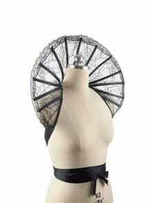 Victorian Collar Women's Stand Collar Cape, Gothic Vampire Lace Pointed Collar Dark Color Tie Cloak, Fan-Shaped Mesh Cape With Embroidered Spider Web Pattern, Witch Queen Vampire Themed Cosplay Props And Accessories Halloween - Lace - View 3