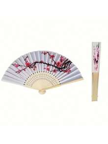 6pcs/Set Plum Blossom Dance Folding Fan For Women, Summer Style, Japanese Ancient Costume, Retro Classical Design, Suitable For Makeup, Stage, Photography