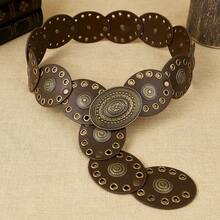 1 pieza Cinturón de mujer de PU con hebilla redonda para ojos hinchados, estilo bohemio de moda, adecuado para uso diario en verano, escuela en otoño, otoño y Halloween - Cafetería - Ver 2