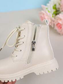 1 Pair Kids Boots, PU Design Heart-Shaped Zipper Thick Sole Boots, Suitable For Boys And Girls, Elementary/Middle School Students, All Seasons, Commuting, Holidays, Parties