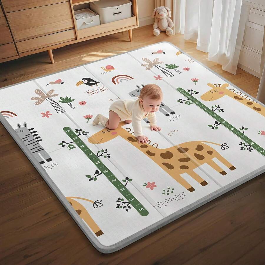 PLGLOG Baby Play Mat,59"X59" Foldable Play Mat,Baby Crawling Mat,Reversable,0.8" Thick Waterproof Baby Floor Play Mat,Carlwing Mat,Baby Floor Mat For Babies,Toddlers,Infants,Play & Tummy Ma - hươu cao cổ - Xem 1