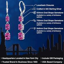 Gem Stone King 3-Stone Leverback Drop Dangle Earrings Women |   925 Sterling Silver |   Gemstone Birthstone |   Oval 8X6MM 7X5MM And 6X4MM |   Fine Jewelry Gifts Her Mom Women Wife - 粉紅色人造藍寶石,九月 - 查看 2