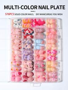 576片（24种混合款式）椭圆形紫红色花朵美甲贴纸，可爱蜜蜂甲虫美甲设计，法式亚克力按压式美甲贴片，适合短指甲，粉色法式、黄色法式、白色法式款式，包含4片果冻胶和2个指甲锉，易于粘贴，适合夏季美甲、法式美甲，适合女性和女孩日常、工作、舞会等场合。 - 彩色 - 查看 3