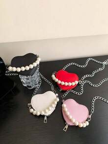 1 Stück süßes Mädchen Kleine Nische Hochwertiger Herz-förmiger Perlen Handtasche, moderner avantgardistischer neuer Stil Tasche, frische und dopamin-farbige Kombination, neuer Jugendstil, kann als Umhängetasche oder Handtasche getragen werden, der Schultergurt ist nicht verstellbar, lässig aber stilvoll, sehr geeignet für Ausflüge und kann auch als Geschenk an Freunde vergeben werden. - Perlenhandtasche Umhängetasche - Übersicht 1