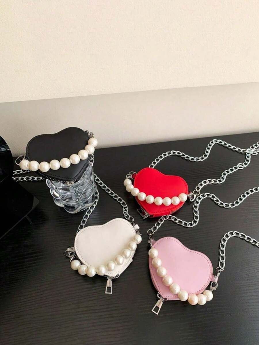 1 Stück süßes Mädchen Kleine Nische Hochwertiger Herz-förmiger Perlen Handtasche, moderner avantgardistischer neuer Stil Tasche, frische und dopamin-farbige Kombination, neuer Jugendstil, kann als Umhängetasche oder Handtasche getragen werden, der Schultergurt ist nicht verstellbar, lässig aber stilvoll, sehr geeignet für Ausflüge und kann auch als Geschenk an Freunde vergeben werden. - Perlenhandtasche Umhängetasche - Übersicht 1