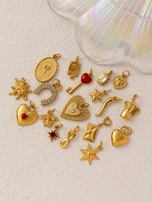 1件新款时尚不锈钢辣椒、马蹄铁、心形、五角星、太阳、贝壳造型吊坠，18K镀金，DIY饰品配件，可作项链、手链、钥匙扣，易于搭配，也可作为精致吊坠佩戴。 - 金色 - 查看 8