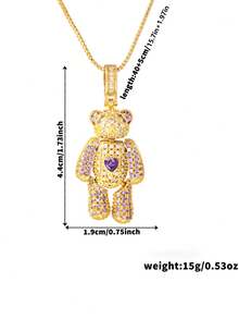 Colar com pingente de urso de pelúcia cravejado de zircônia requintada, estilo minimalista de luxo