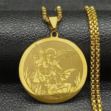 Archangel St.Michael Protect Us Necklace For Women Men Stainless Steel Saint Michae Chain Jewelry NZZZ689S02 - Necklace - View 12